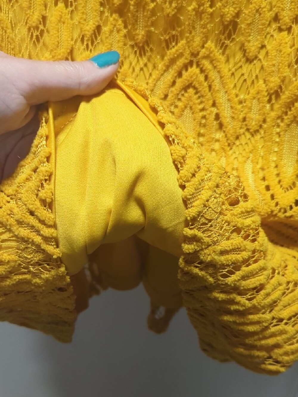 Sharagano Mustard Yellow Sleeveless Lace Knit Midi Dress - Picture 5 of 5